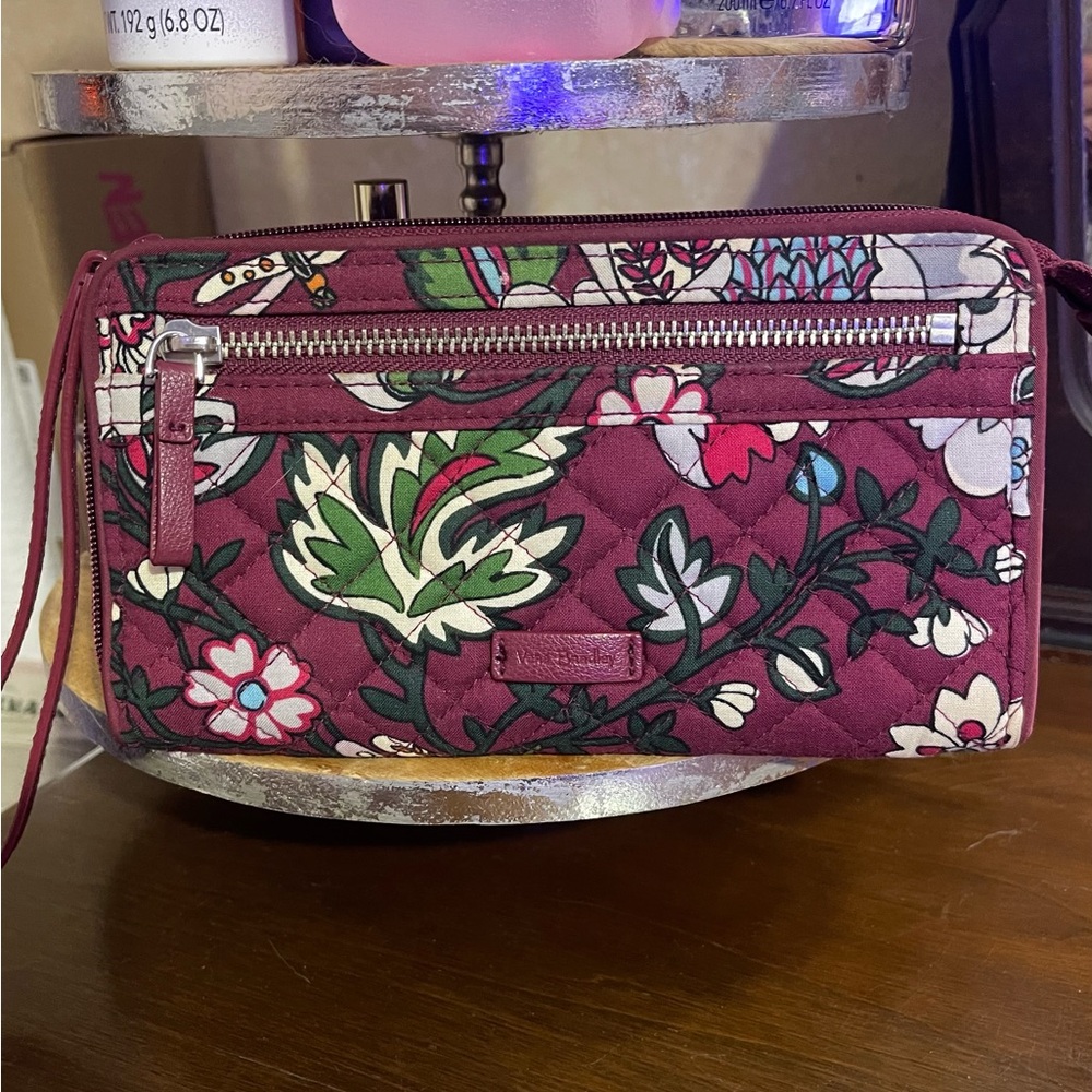 Vera Bradley Dark Burgundy Floral Wristlet with Zipper